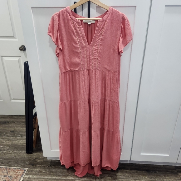 Loft Tiered Flutter Sleeve Midi Dress Pink size XS - Picture 4 of 10